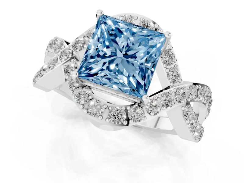 Princess Cut Infinity Twist Engagement Ring Setting for a Fancy Blue Lab-Grown Diamond | White Gold