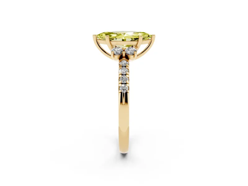 Marquise Side Stone Engagement Ring Setting for a Fancy Yellow Lab-Grown Diamond | Pave Band | Yellow Gold