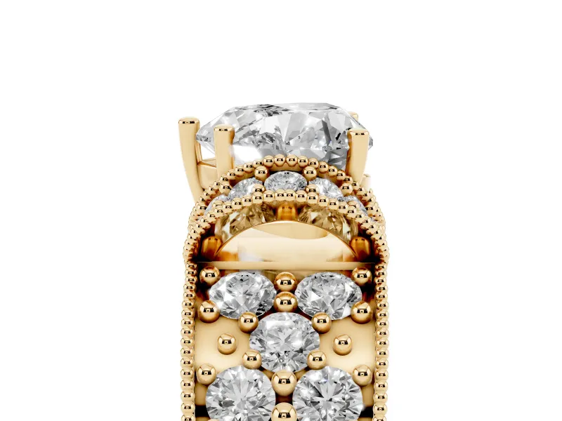 Heart-Shaped Vintage Milgrain Pave Engagement Ring Setting | Crescent Side Rows | Yellow Gold