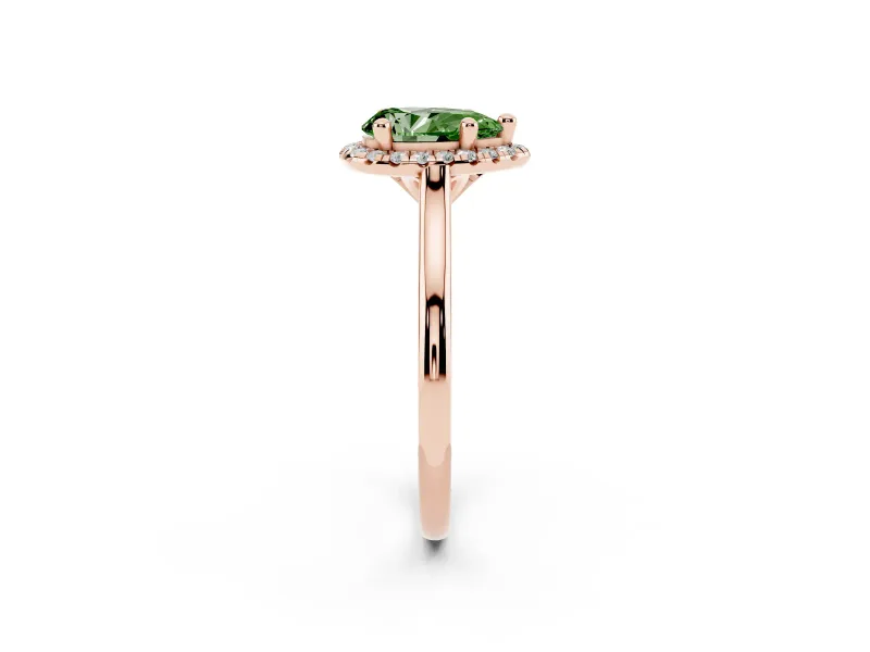 Pear-Shaped Halo Engagement Ring Setting for a Fancy Green Lab-Grown Diamond | Plain Polished Band | Rose Gold