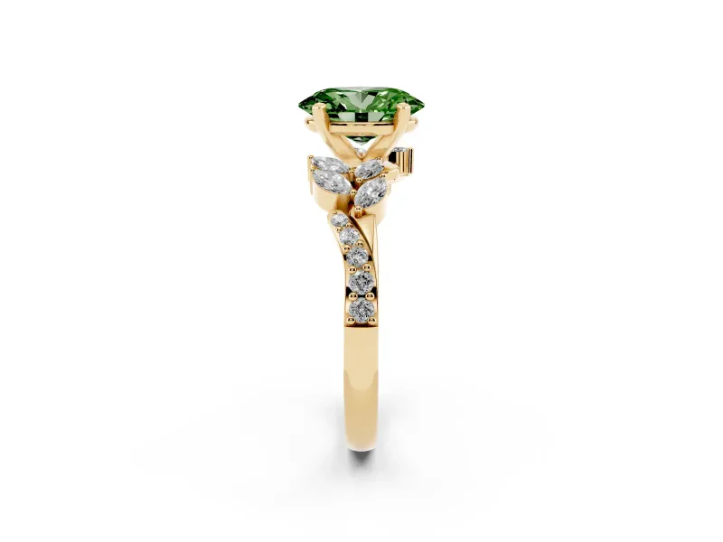 Oval Floral Engagement Ring Setting for a Fancy Green Lab-Grown Diamond | Yellow Gold