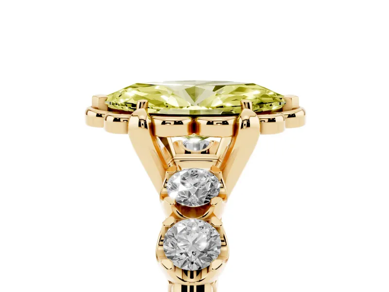 Marquise Floral Engagement Ring Setting for a Fancy Yellow Lab-Grown Diamond | Petal Frame and Side Stones | Yellow Gold
