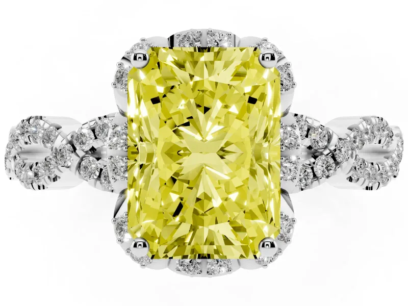 Radiant Cut Halo Engagement Ring Setting for a Fancy Yellow Lab-Grown Diamond | Sterling Silver - Design NV-24725