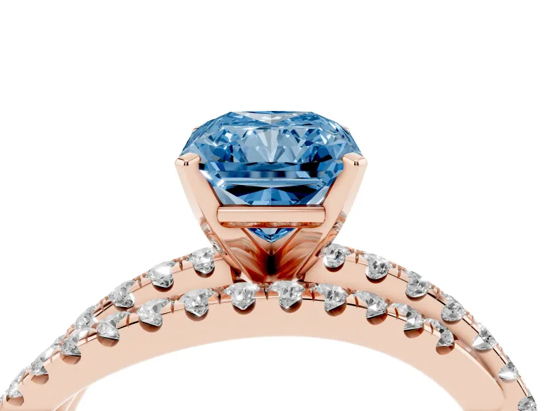 Radiant Cut Twisted Pavé Engagement Ring Setting for a Fancy Blue Lab-Grown Diamond | Rose Gold