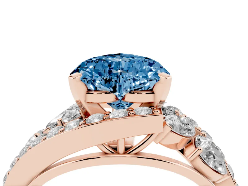 Heart-Shaped Bypass Pavé Engagement Ring Setting for a Fancy Blue Lab-Grown Diamond | Rose Gold