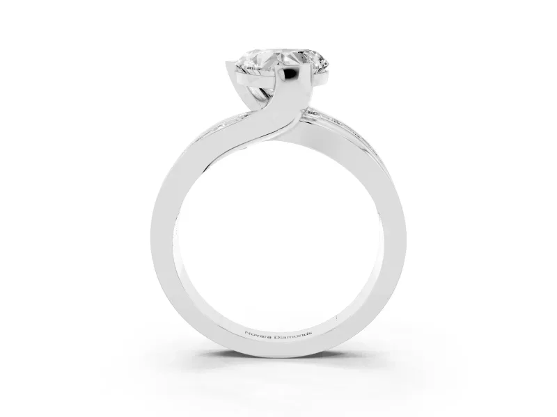 Heart Cut Diamond Solitaire Ring Set in Silver with Channel Set Split Shank and Tension Prongs