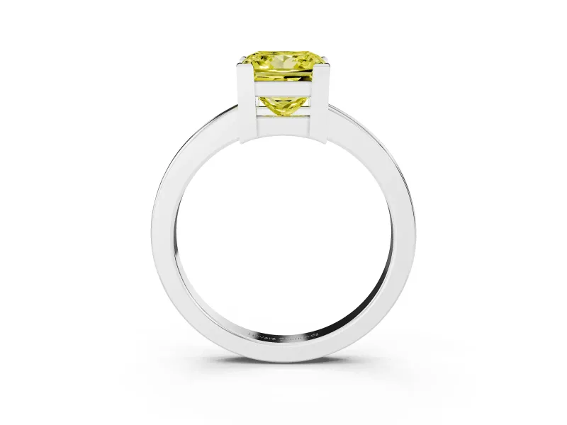 Fancy Yellow Princess Cut Diamond Solitaire Ring Set in White gold with Prong Head and Smooth Polished Band