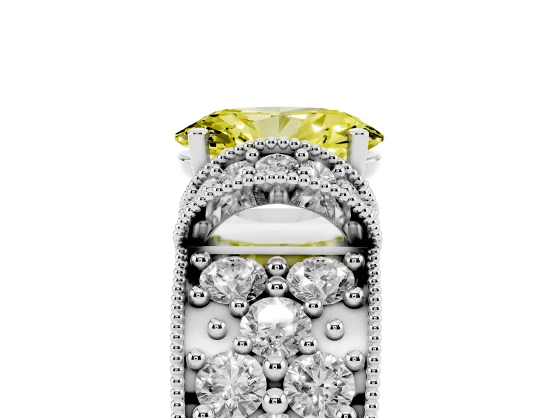 Oval Vintage Pave Engagement Ring Setting for a Fancy Yellow Lab-Grown Diamond | Milgrain Edges | Sterling Silver