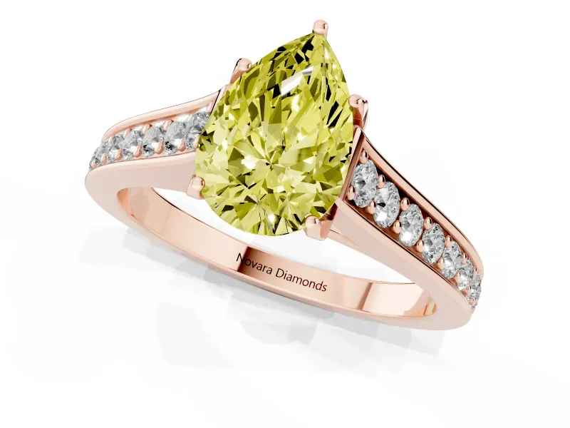 Pear-Shaped Graduated Pavé Engagement Ring Setting for a Fancy Yellow Lab-Grown Diamond | Rose Gold