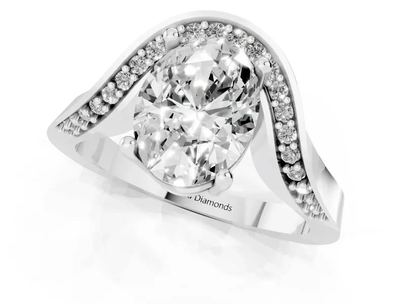 Oval Bypass Solitaire Engagement Ring Setting | Pavé Ribbon | Platinum