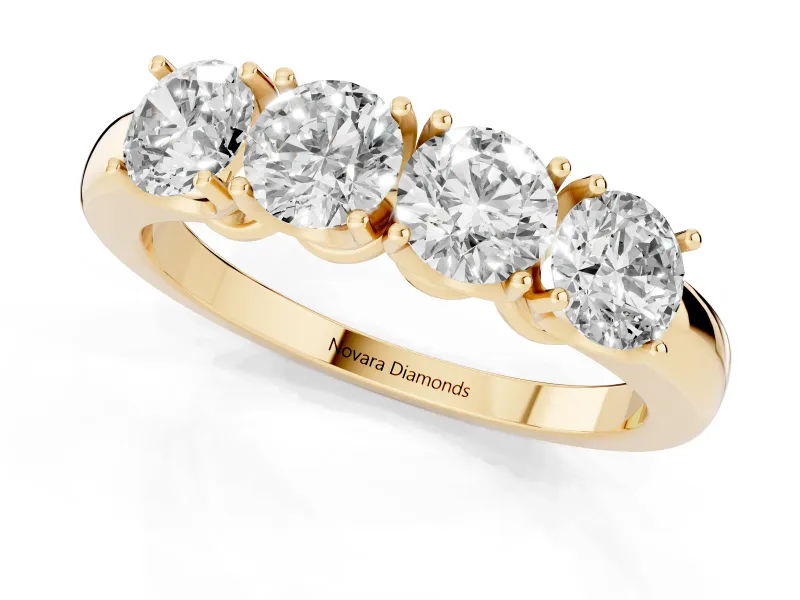 Round Lab-Grown Diamond Four-Stone Wedding Band | Individual Prong Heads | Yellow Gold