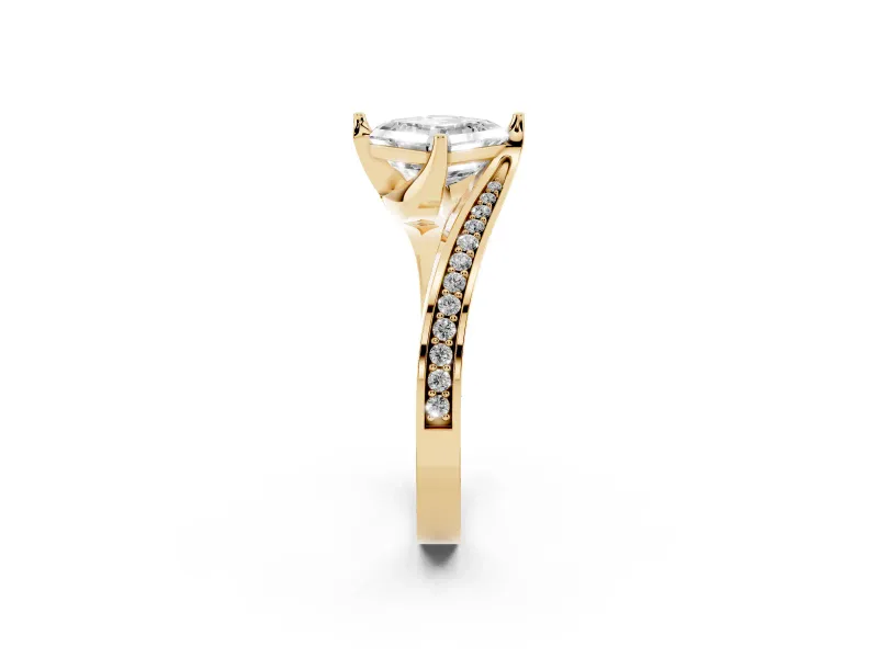 Asscher Cut Diamond Solitaire Ring Set in Yellow gold with Intertwined Pavé Twist Band