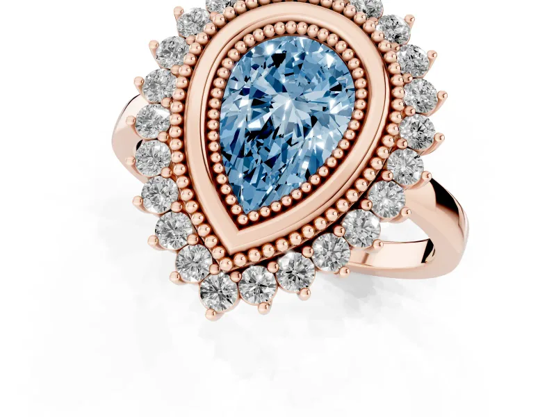 Pear-Shaped Bezel Halo Engagement Ring Setting for a Fancy Blue Lab-Grown Diamond | Rose Gold