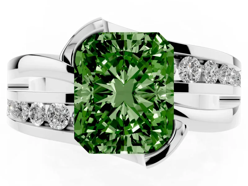 Radiant Cut Graduated Bypass Engagement Ring Setting for a Fancy Green Lab-Grown Diamond | Split Shank | Sterling Silver