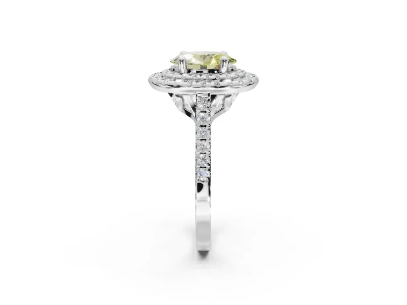 Canary Yellow Oval Lab-Grown Diamond Double Halo Statement Ring Set in Sterling Silver with Pavé Band