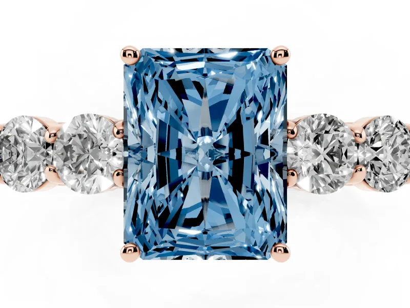 Radiant Cut 5 Stone Engagement Ring Setting for a Fancy Blue Lab-Grown Diamond | Rose Gold