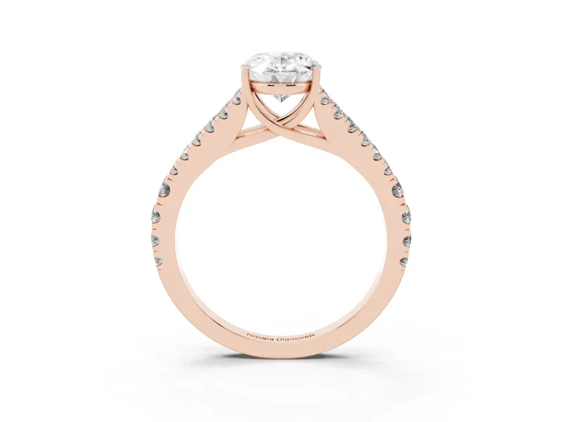 Oval Graduated Pave Split Shank Engagement Ring Setting | V Split Shoulders | Rose Gold