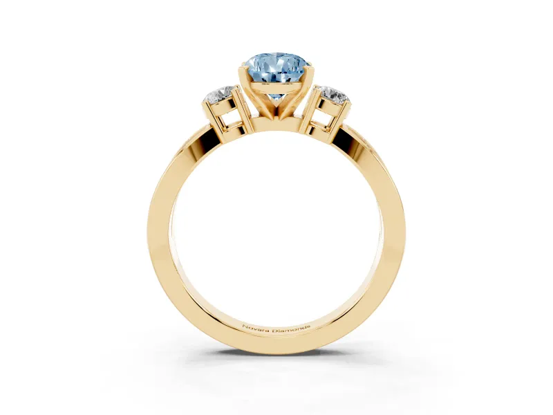 Pear-Shaped Three-Stone Twist Engagement Ring Setting for a Fancy Blue Lab-Grown Diamond | Yellow Gold