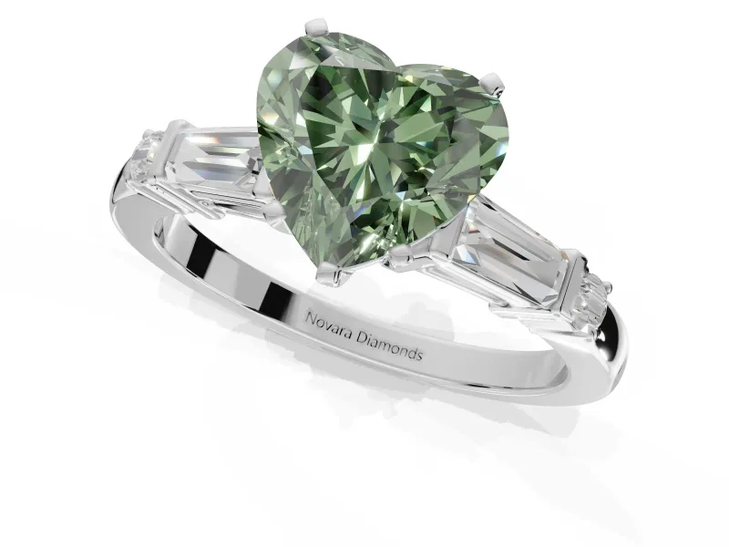 Heart-Shaped Tapered Baguette Engagement Ring Setting for a Fancy Green Lab-Grown Diamond | Platinum