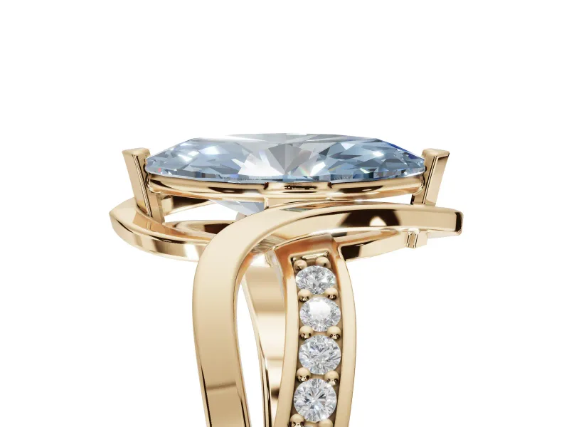 Marquise Bypass Solitaire Engagement Ring Setting for a Fancy Blue Lab-Grown Diamond | Pavé Strands | Yellow Gold
