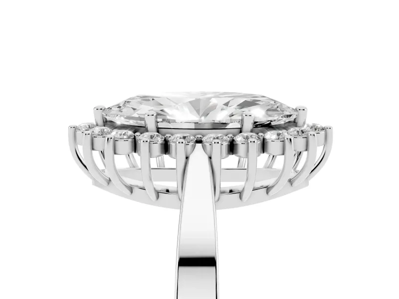 Marquise Cut Diamond Halo Ring Set in Platinum with Round Halo and Smooth Solitaire Band
