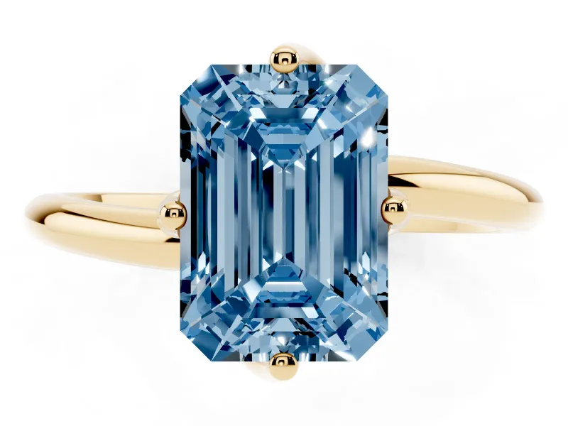 Emerald Cut Bypass Solitaire Engagement Ring Setting for a Fancy Blue Lab-Grown Diamond | Plain Band | Yellow Gold
