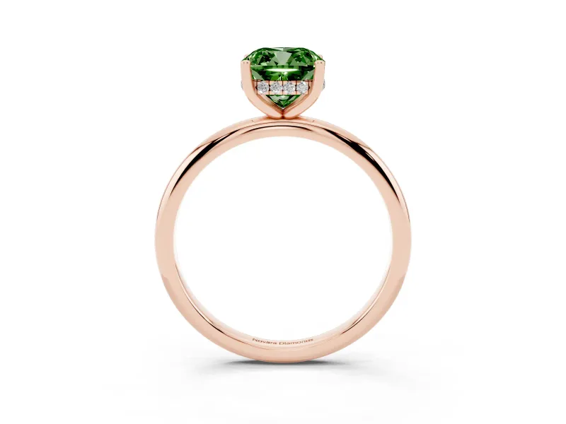 Fancy Green Cushion Cut Diamond Solitaire Engagement Ring Set in Rose gold with Prong Setting and Polished Band