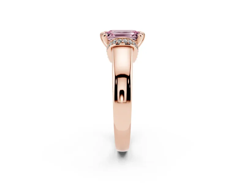 Emerald Cut Pavé Collar Engagement Ring Setting for a Fancy Pink Lab-Grown Diamond | Rose Gold