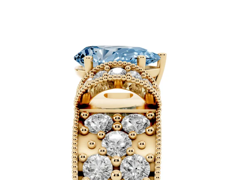Pear-Shaped Vintage Pave Engagement Ring Setting for a Fancy Blue Lab-Grown Diamond | Milgrain Edges | Yellow Gold