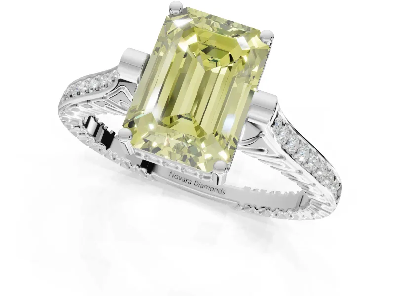 Emerald Cut Engagement Ring Setting for a Fancy Yellow Lab-Grown Diamond | Sterling Silver - Design NV-24586