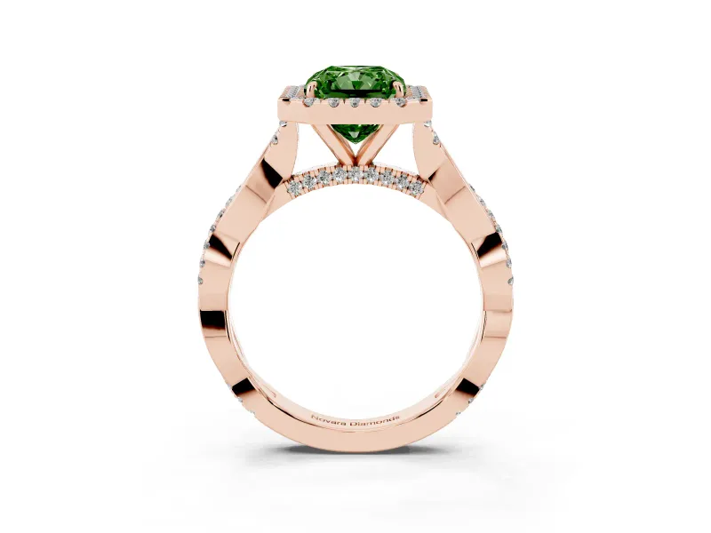 Radiant Cut Twist Halo Engagement Ring Setting for a Fancy Green Lab-Grown Diamond | Rose Gold