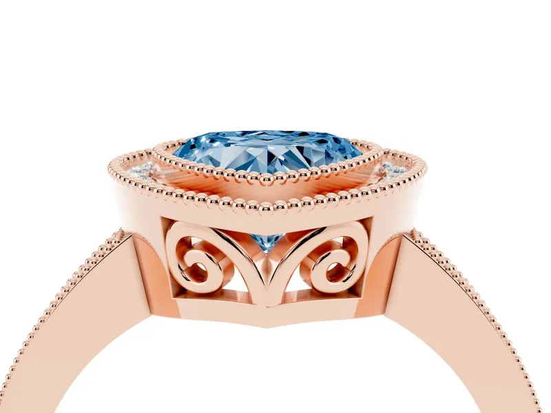 Heart-Shaped Milgrain Halo Engagement Ring Setting for a Fancy Blue Lab-Grown Diamond | Rose Gold