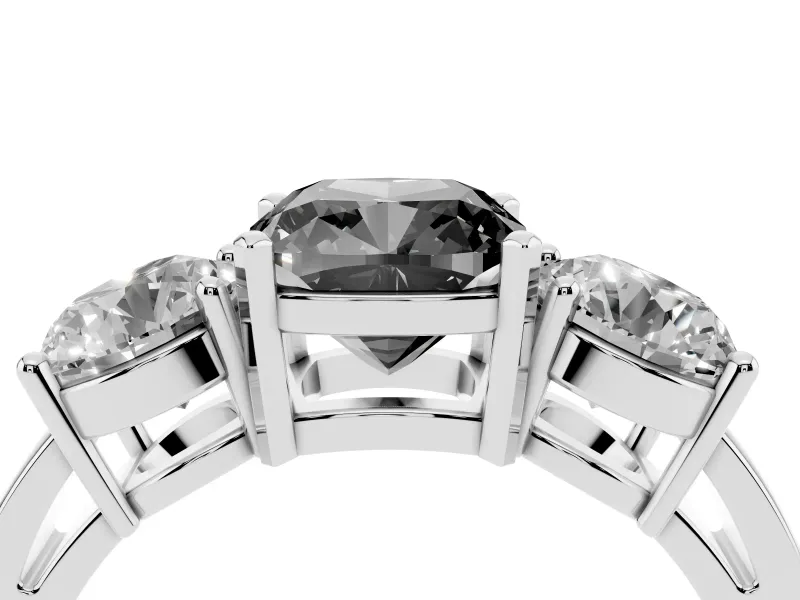 Cushion Cut Three Stone Engagement Ring Setting for a Black Center | Round Side Stones | Sterling Silver