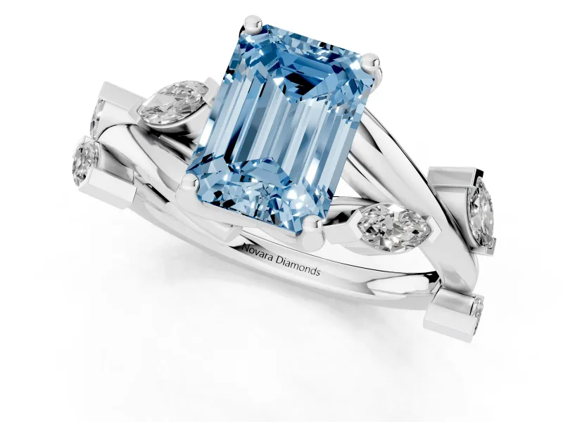 Emerald Cut Twisted Vine Engagement Ring Setting for a Fancy Blue Lab-Grown Diamond | White Gold