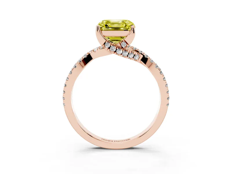 Asscher Cut Twisted Pave Engagement Ring Setting for a Fancy Yellow Lab-Grown Diamond | Split Shank | Rose Gold