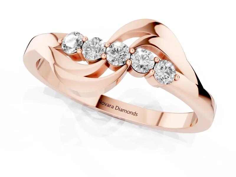 Round Lab-Grown Diamond Crossover Wedding Band | S-Curve Sweeps | Rose Gold