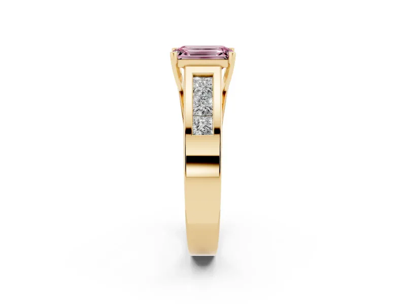 Emerald Cut Channel-Set Engagement Ring Setting for a Fancy Pink Lab-Grown Diamond | Yellow Gold