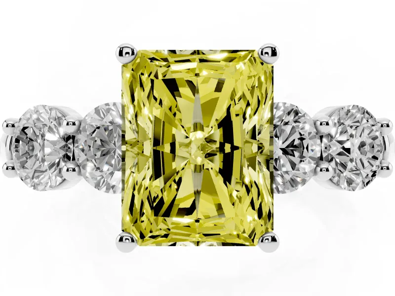 Radiant Cut Five Stone Engagement Ring Setting for a Fancy Yellow Lab-Grown Diamond | Prong Set Side Stones | White Gold