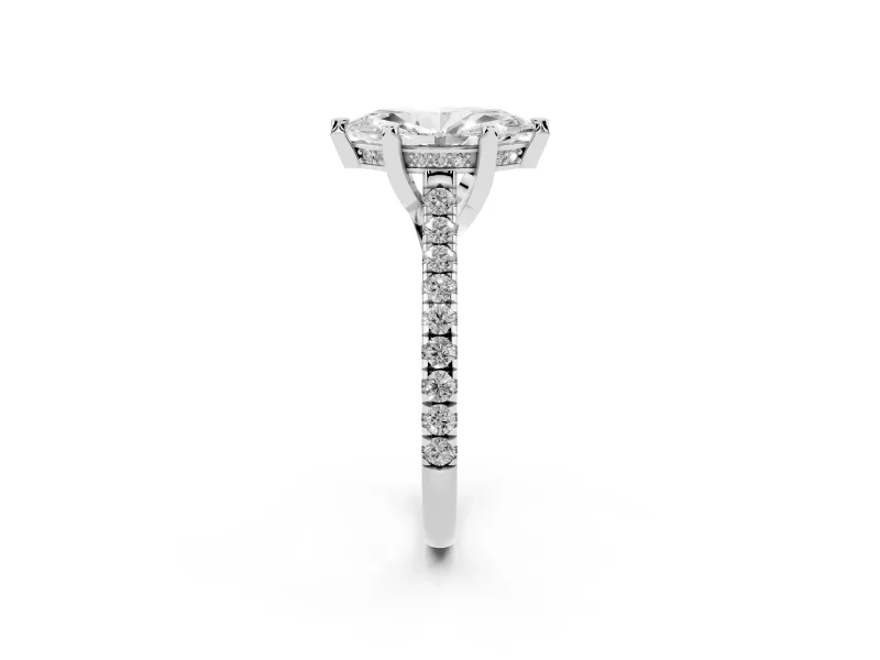Marquise Hidden Halo Pave Engagement Ring Setting | Claw Prongs | Sterling Silver