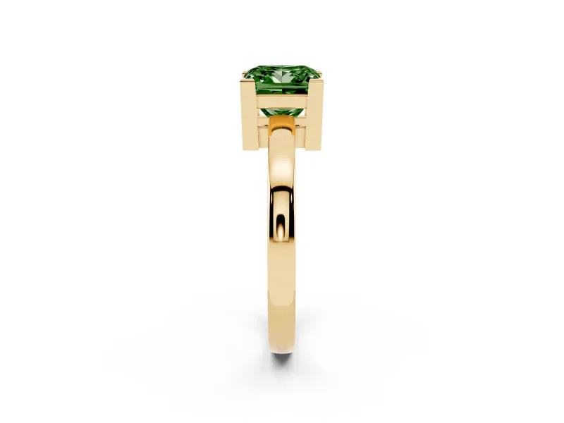 Princess Cut Solitaire Engagement Ring Setting for a Fancy Green Lab-Grown Diamond | Flat Tab Prongs | Yellow Gold
