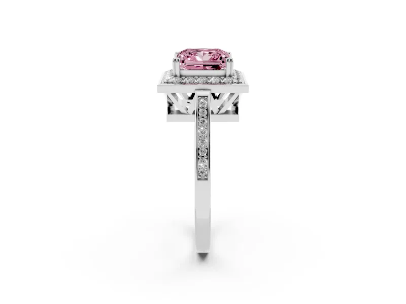 Princess Cut Halo Engagement Ring Setting for a Fancy Pink Lab-Grown Diamond | Polished Halo Rim | Platinum
