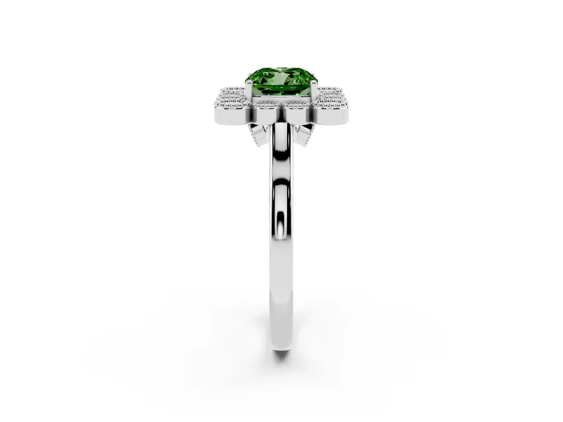 Cushion Cut Halo Engagement Ring Setting for a Fancy Green Lab-Grown Diamond | Sterling Silver - Design NV-24775