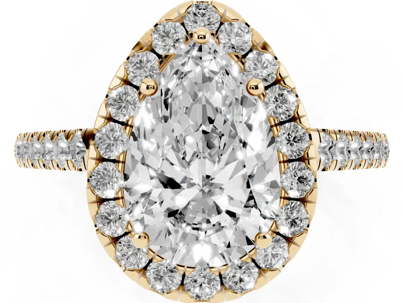 Pear-Shaped Halo Engagement Ring Setting | Pave Shoulders | Yellow Gold