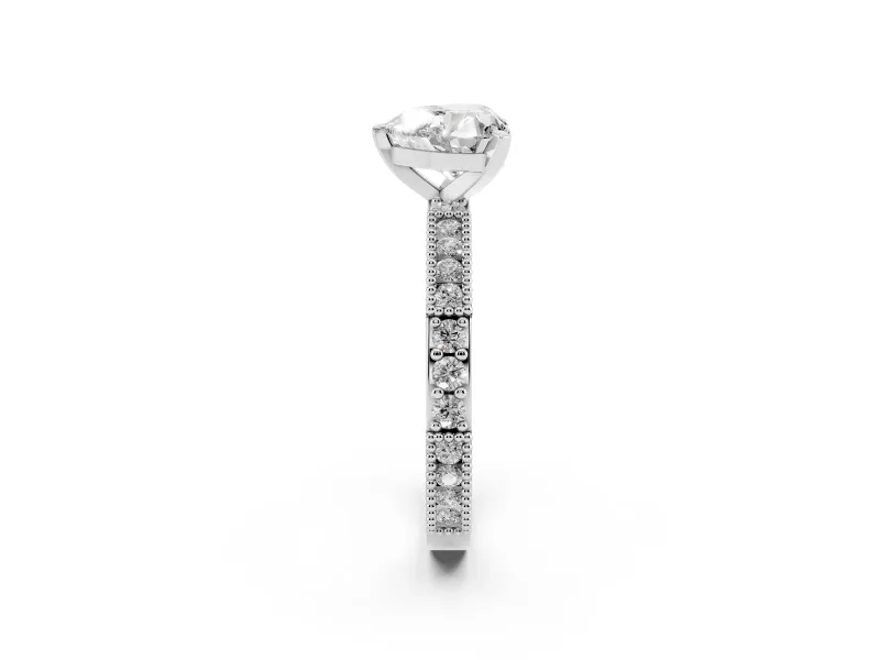 Heart Cut Diamond Solitaire Ring Set in Silver with Slim Pavé Band and Prong Setting