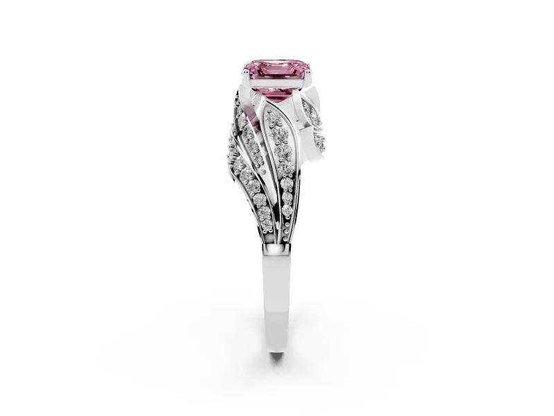 Asscher Cut Bypass Pavé Engagement Ring Setting for a Fancy Pink Lab-Grown Diamond | Graduated Pavé | Sterling Silver