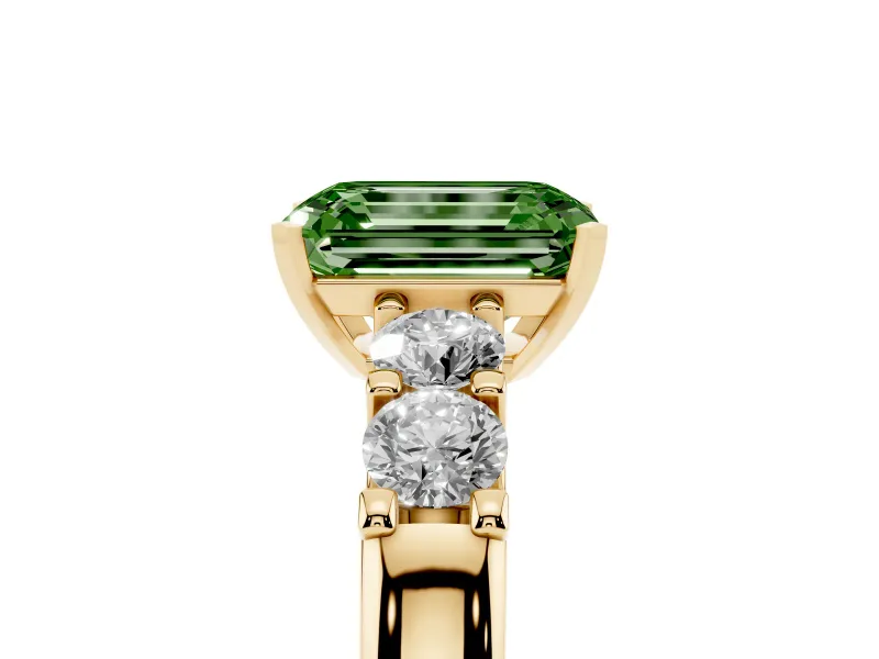 Emerald Cut Five Stone Engagement Ring Setting for a Fancy Green Lab-Grown Diamond | Yellow Gold