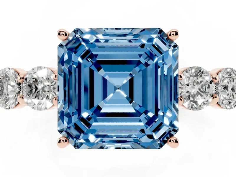 Asscher Cut 5 Stone Engagement Ring Setting for a Fancy Blue Lab-Grown Diamond | Rose Gold
