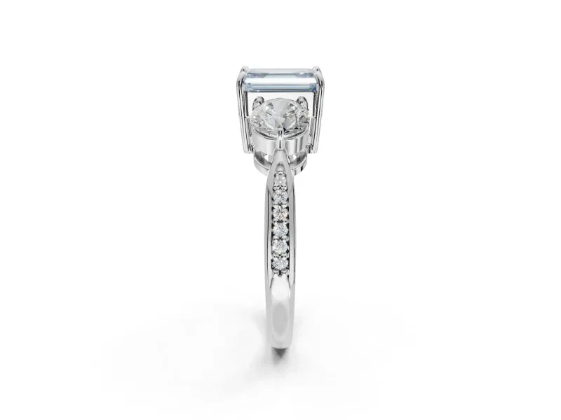 Emerald Cut Three Stone Engagement Ring Setting for a Fancy Blue Lab-Grown Diamond | Tapered Pave Band | Platinum