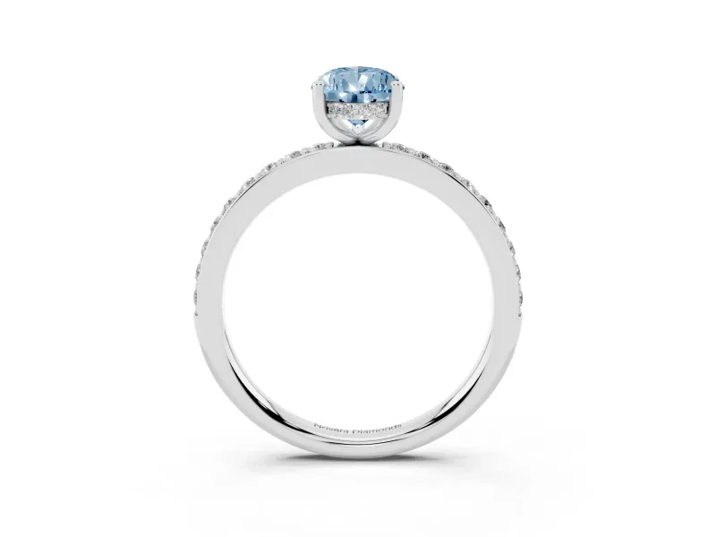 Fancy Blue Pear Cut Diamond Pavé Band Ring Set in White gold with Prong-Set Center Stone