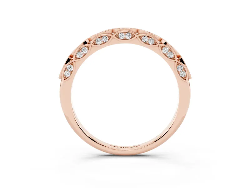 Round Lab-Grown Diamond Pavé Wedding Band | Openwork Marquise Frames | Rose Gold